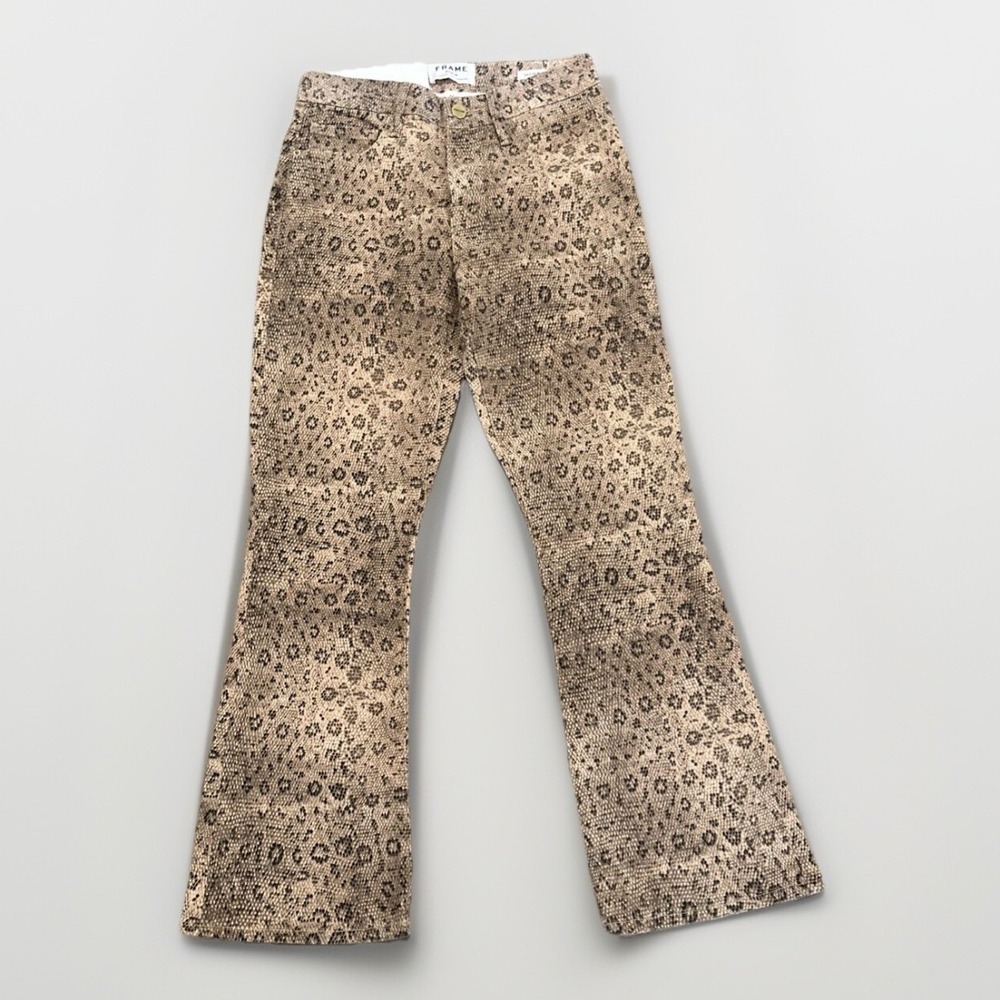 FRAME Denim Size 24 Le Crop Mini Boot Jeans Vanilla Multi Snakeskin Print NWT